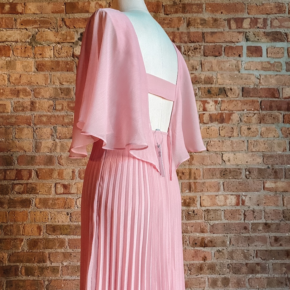 NWT Pink Chiffon Pleated Dress with Flutter Sleeve - Picture 16 of 16